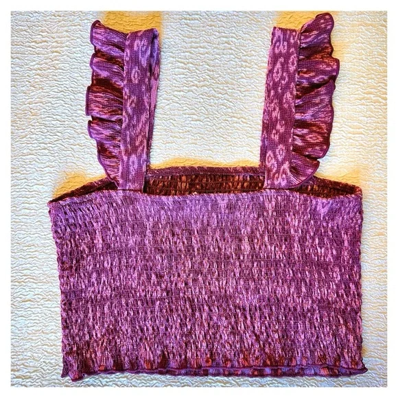 H&M Ruffle Smocked Crop Top Small Pink Pattern NWT - Picture 5 of 8